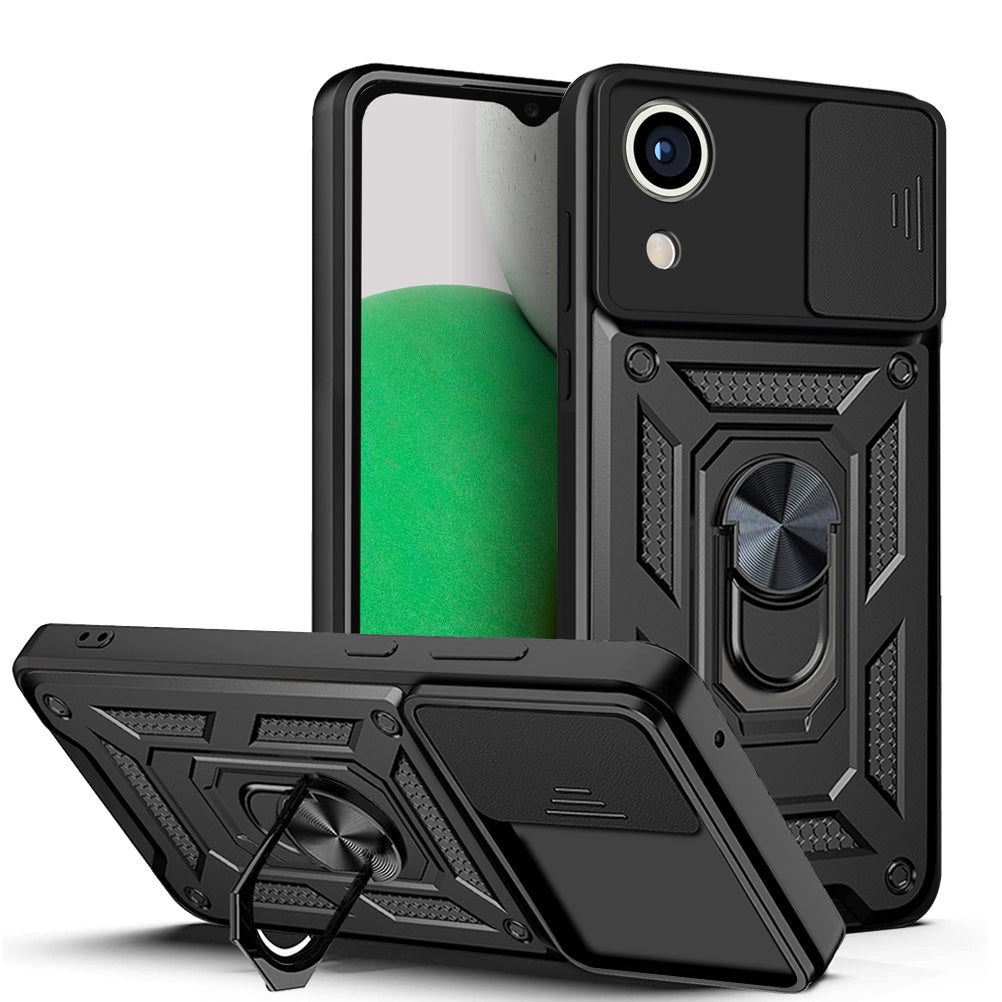 Samsung Galaxy A03 Core Sliding Camera Cover Magnetic Ring Stand Shockproof TPU + PC Protective Phone Case