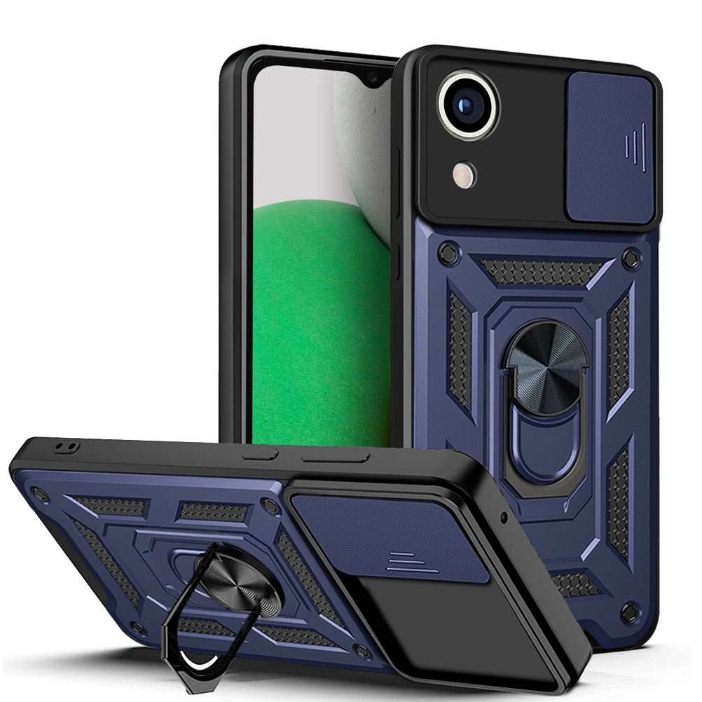 Samsung Galaxy A03 Core Sliding Camera Cover Magnetic Ring Stand Shockproof TPU + PC Protective Phone Case