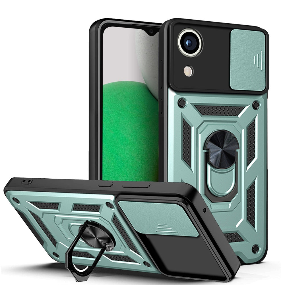 Samsung Galaxy A03 Core Sliding Camera Cover Magnetic Ring Stand Shockproof TPU + PC Protective Phone Case