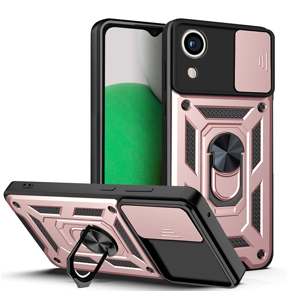 Samsung Galaxy A03 Core Sliding Camera Cover Magnetic Ring Stand Shockproof TPU + PC Protective Phone Case
