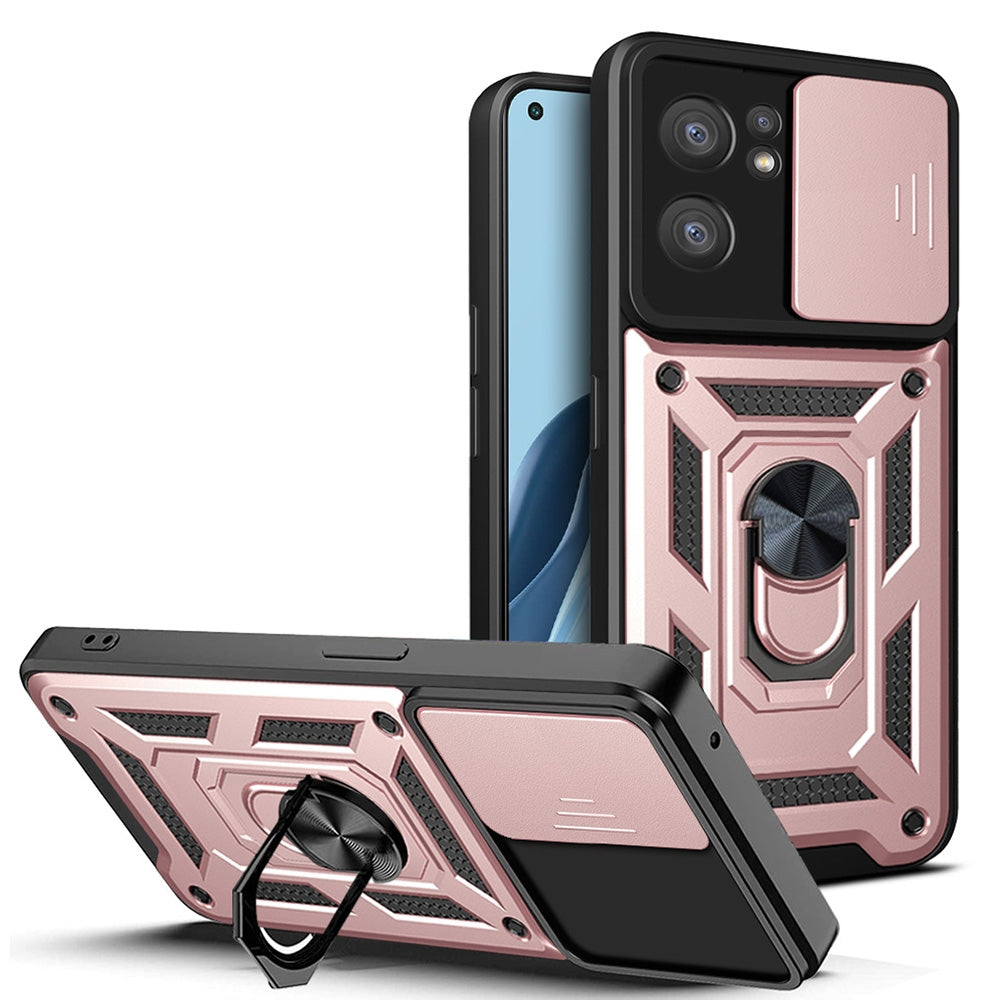 OPPO Find X5 Lite Sliding Camera Cover Magnetic Ring Stand Shockproof TPU + PC Protective Phone Case