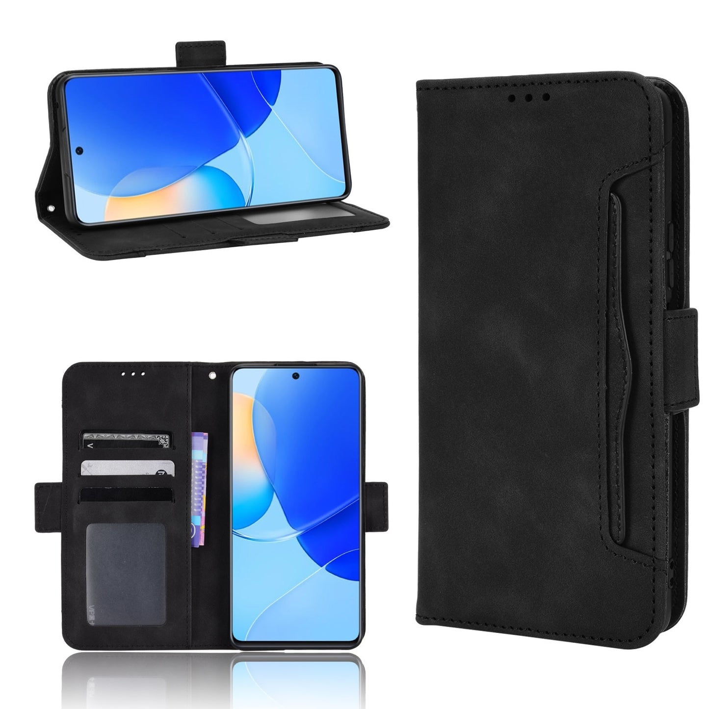 Honor 50 SE Skin Feel PU Leather Wallet Phone Case with Card Slots, Cash Pocket, Magnetic Closure, Built-In Stand, Full Protection TPU Cover