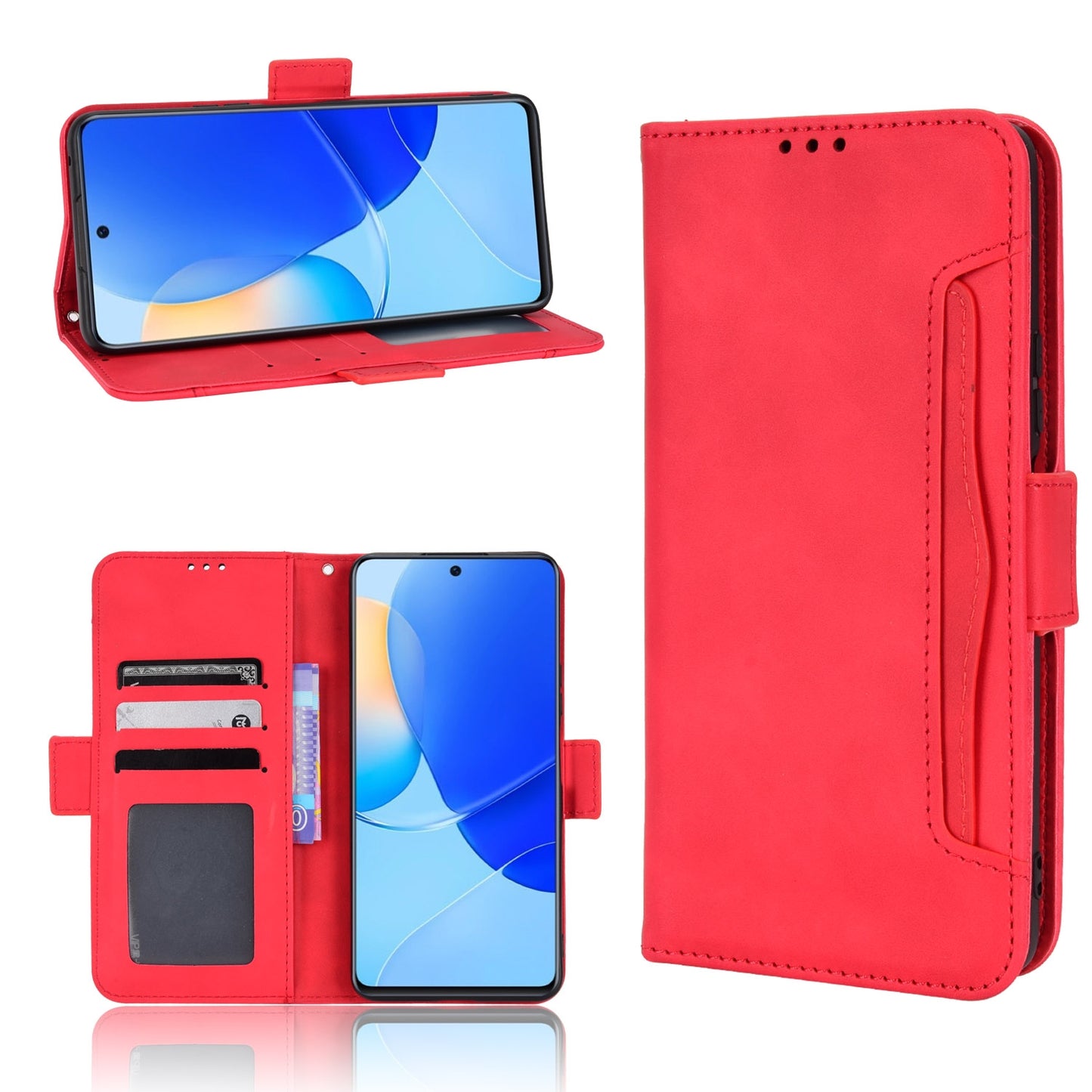 Honor 50 SE Skin Feel PU Leather Wallet Phone Case with Card Slots, Cash Pocket, Magnetic Closure, Built-In Stand, Full Protection TPU Cover