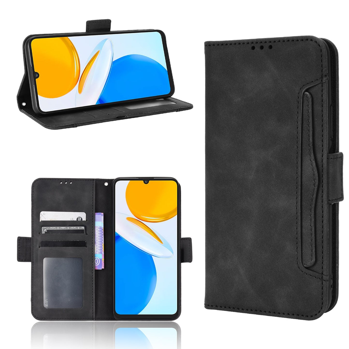 Honor X7 Skin Feel PU Leather Wallet Phone Case with Card Slots, Cash Pocket, Magnetic Closure, Built-In Stand, Full Protection TPU Cover