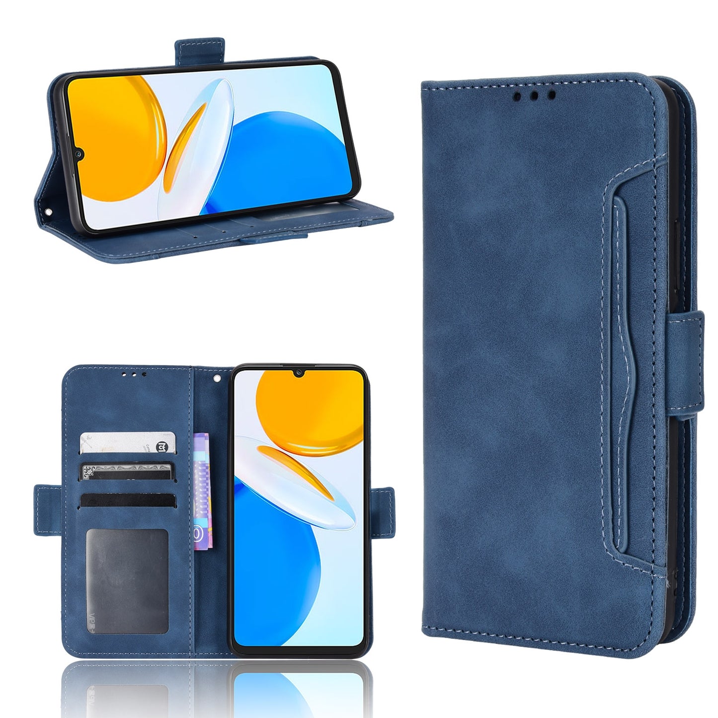 Honor X7 Skin Feel PU Leather Wallet Phone Case with Card Slots, Cash Pocket, Magnetic Closure, Built-In Stand, Full Protection TPU Cover