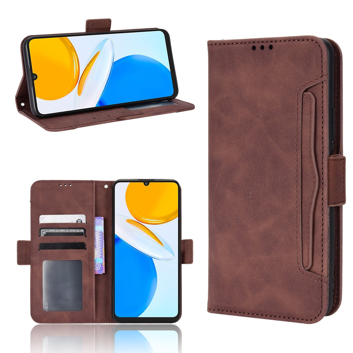 Honor X7 Skin Feel PU Leather Wallet Phone Case with Card Slots, Cash Pocket, Magnetic Closure, Built-In Stand, Full Protection TPU Cover