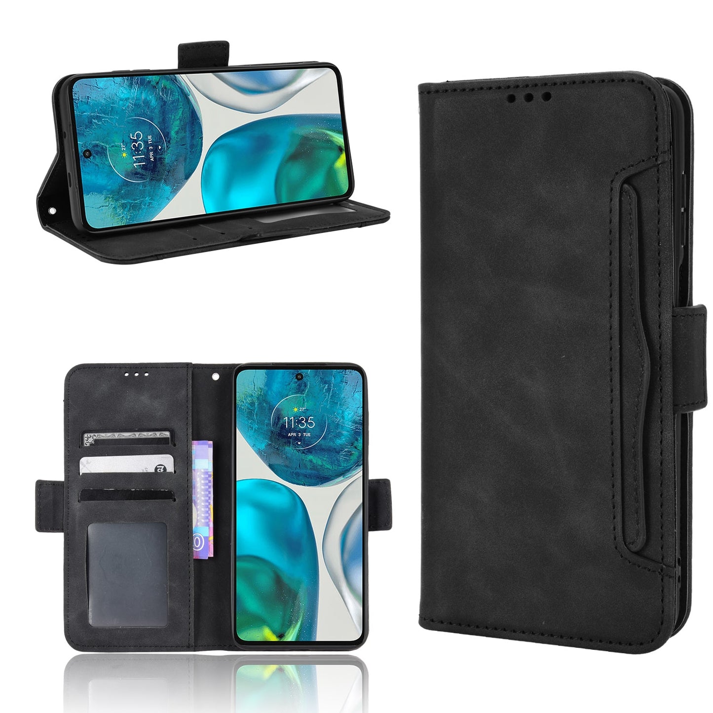 Motorola Moto G52 4G Skin Feel PU Leather Wallet Phone Case with Card Slots, Cash Pocket, Magnetic Closure, Built-In Stand, Full Protection TPU Cover