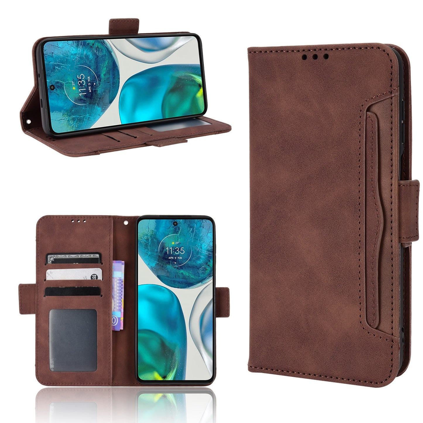 Motorola Moto G52 4G Skin Feel PU Leather Wallet Phone Case with Card Slots, Cash Pocket, Magnetic Closure, Built-In Stand, Full Protection TPU Cover