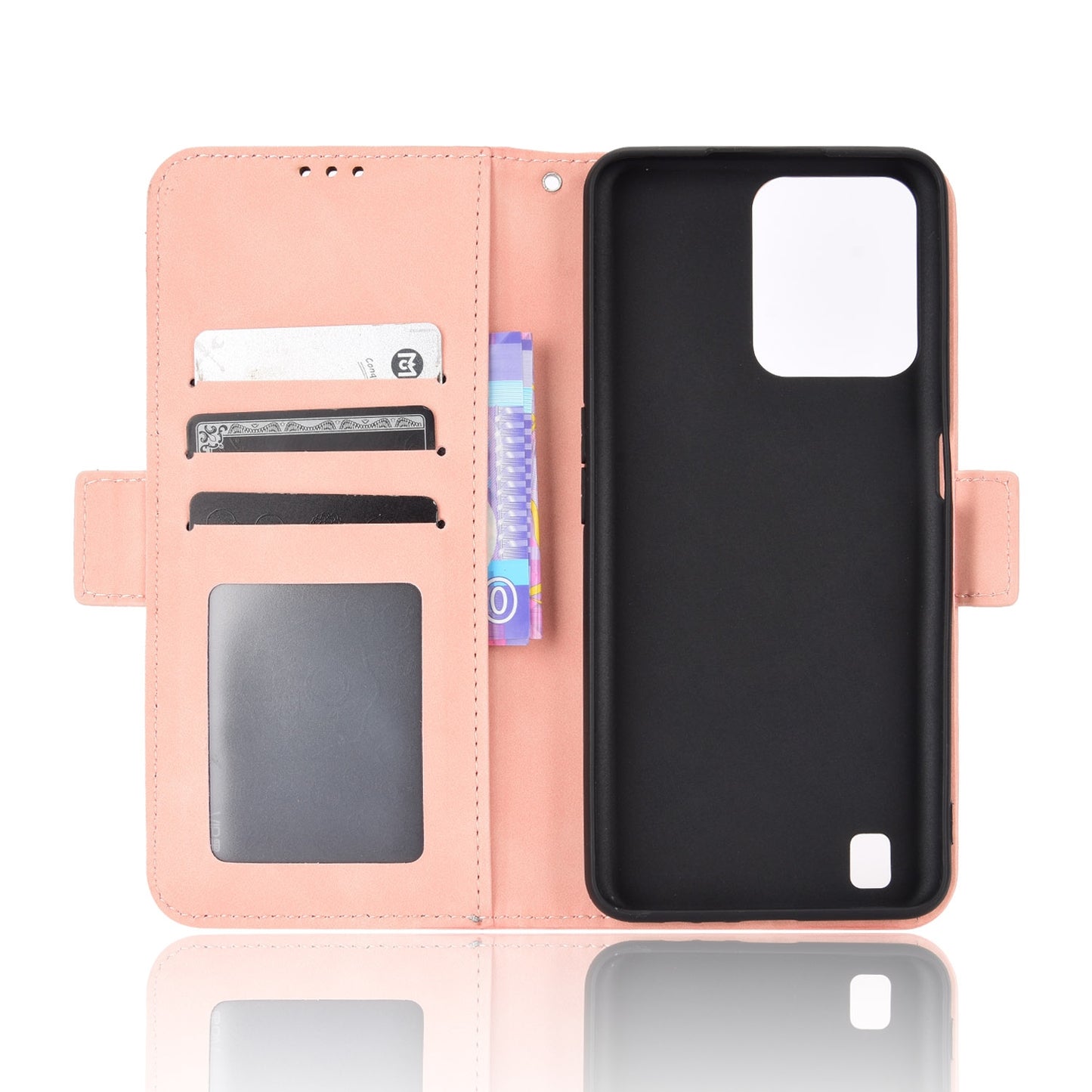 OPPO Realme C31 Skin Feel PU Leather Wallet Phone Case with Card Slots, Cash Pocket, Magnetic Closure, Built-In Stand, Full Protection TPU Cover