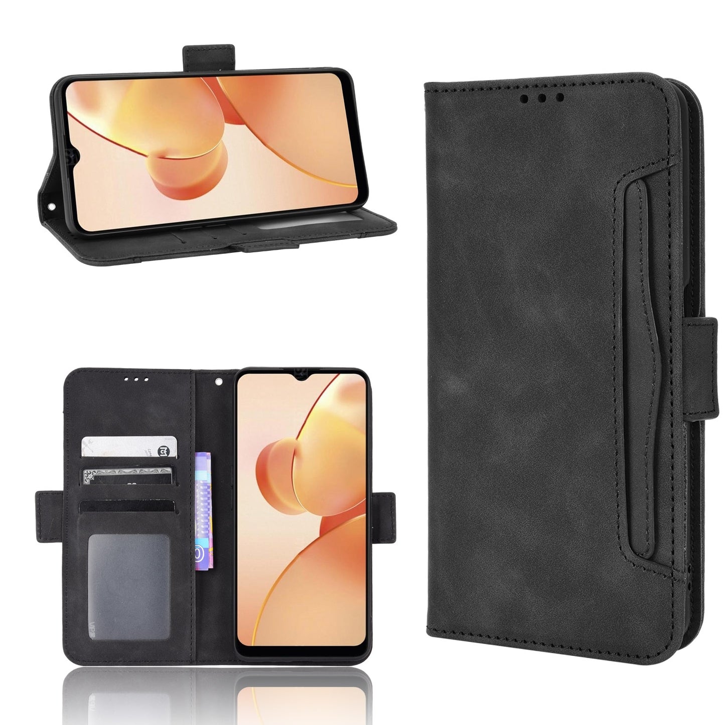 OPPO Realme C31 Skin Feel PU Leather Wallet Phone Case with Card Slots, Cash Pocket, Magnetic Closure, Built-In Stand, Full Protection TPU Cover
