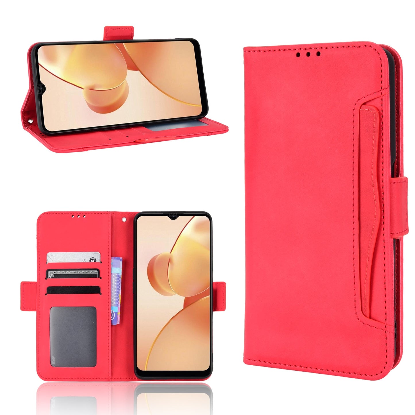 OPPO Realme C31 Skin Feel PU Leather Wallet Phone Case with Card Slots, Cash Pocket, Magnetic Closure, Built-In Stand, Full Protection TPU Cover