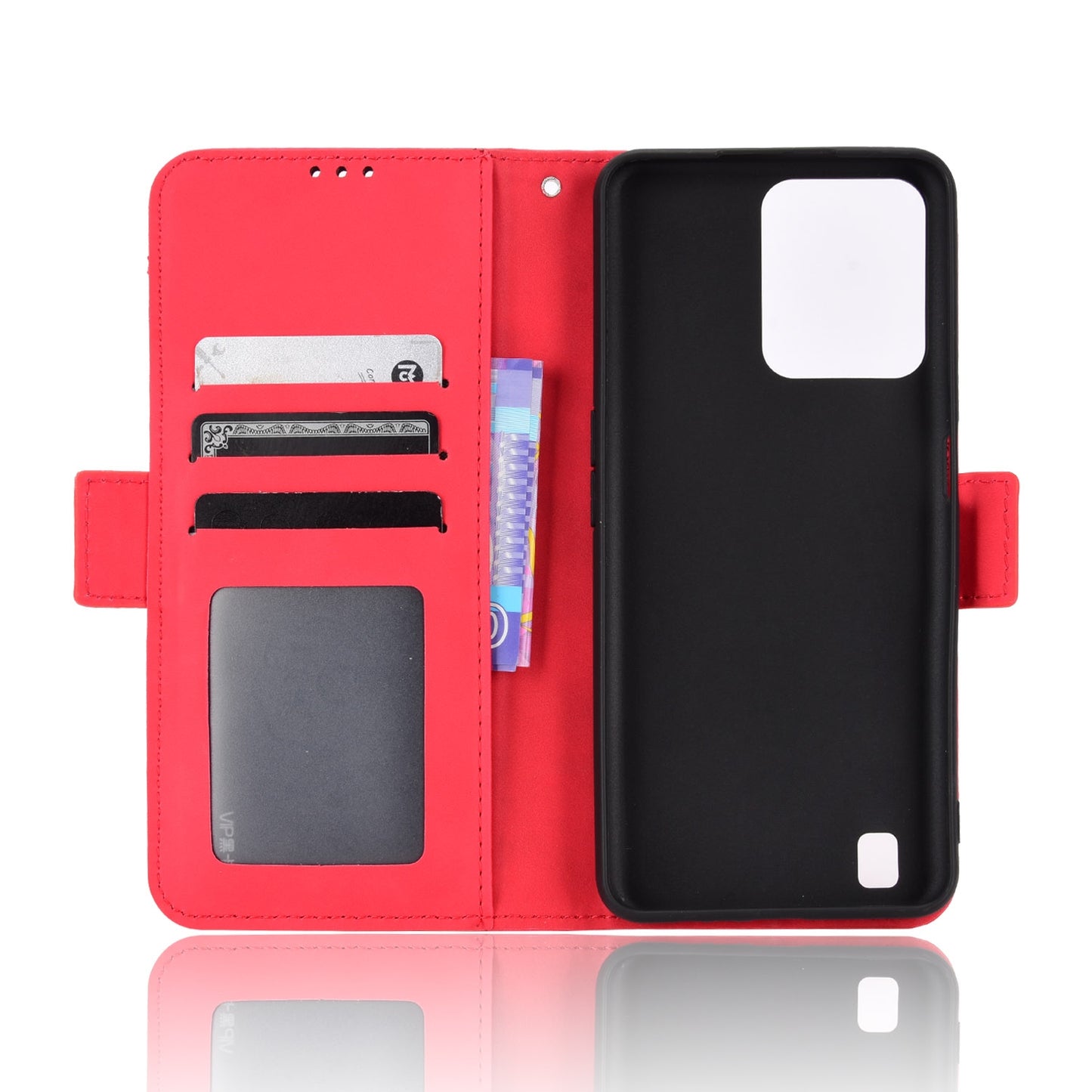 OPPO Realme C31 Skin Feel PU Leather Wallet Phone Case with Card Slots, Cash Pocket, Magnetic Closure, Built-In Stand, Full Protection TPU Cover