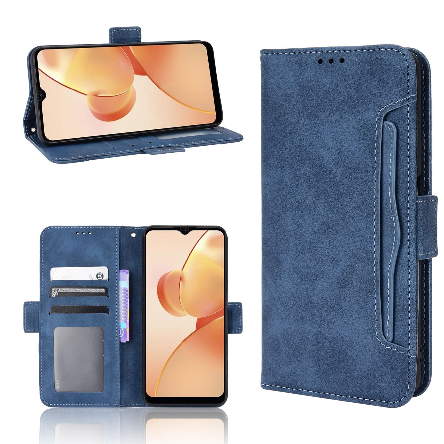 OPPO Realme C31 Skin Feel PU Leather Wallet Phone Case with Card Slots, Cash Pocket, Magnetic Closure, Built-In Stand, Full Protection TPU Cover