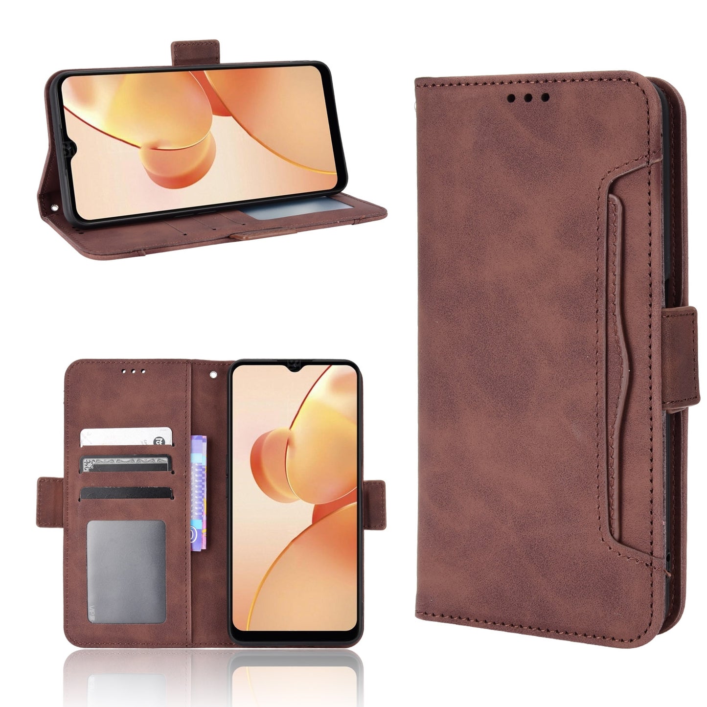 OPPO Realme C31 Skin Feel PU Leather Wallet Phone Case with Card Slots, Cash Pocket, Magnetic Closure, Built-In Stand, Full Protection TPU Cover
