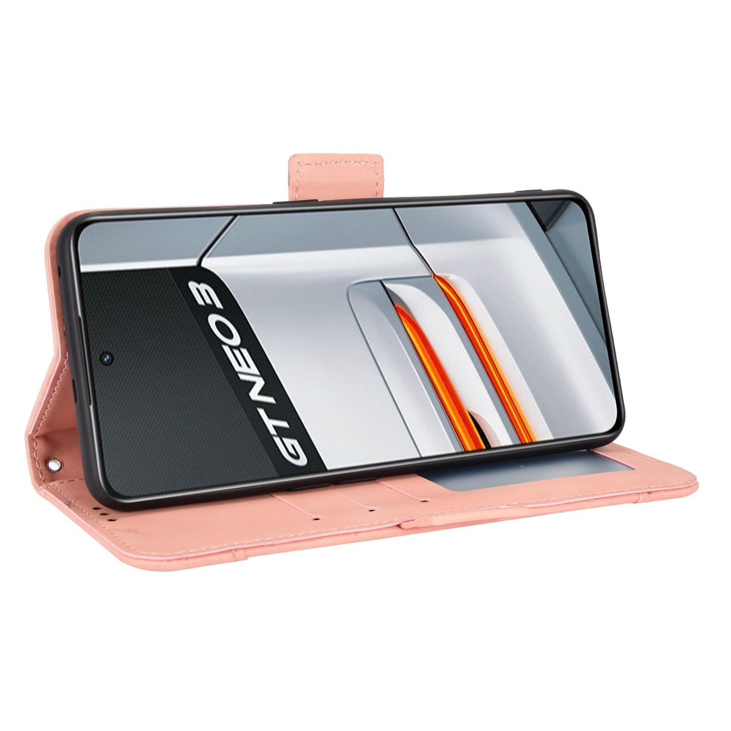 OPPO Realme GT Neo3 Skin Feel PU Leather Wallet Phone Case with Card Slots, Cash Pocket, Magnetic Closure, Built-In Stand, Full Protection TPU Cover