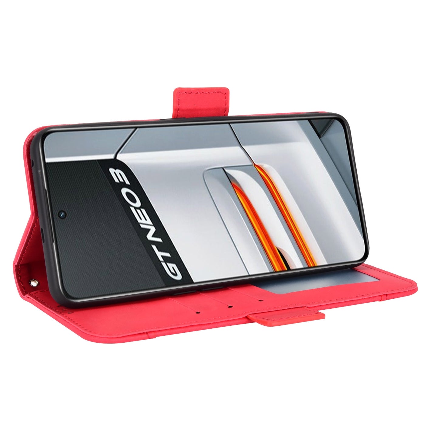 OPPO Realme GT Neo3 Skin Feel PU Leather Wallet Phone Case with Card Slots, Cash Pocket, Magnetic Closure, Built-In Stand, Full Protection TPU Cover