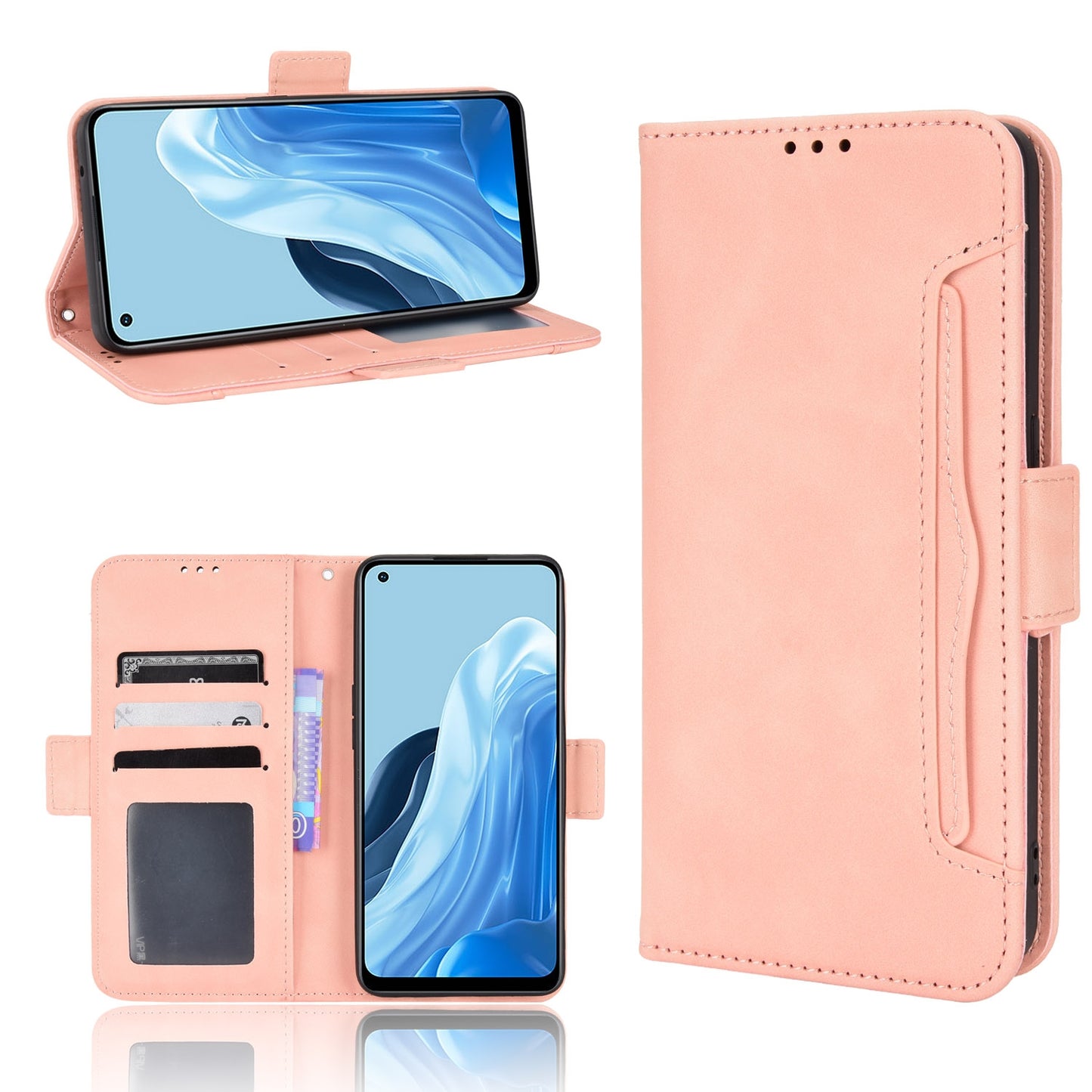 OPPO F21 Pro Skin Feel PU Leather Wallet Phone Case with Card Slots, Cash Pocket, Magnetic Closure, Built-In Stand, Full Protection TPU Cover