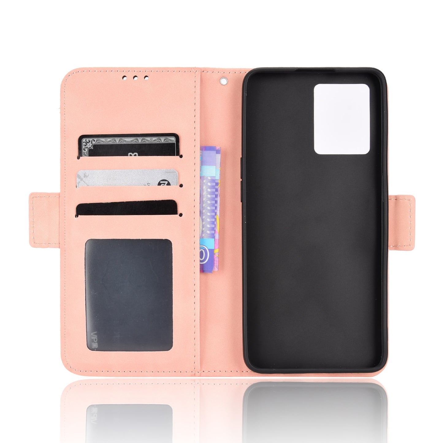 OPPO Reno7 4G Skin Feel PU Leather Wallet Phone Case with Card Slots, Cash Pocket, Magnetic Closure, Built-In Stand, Full Protection TPU Cover