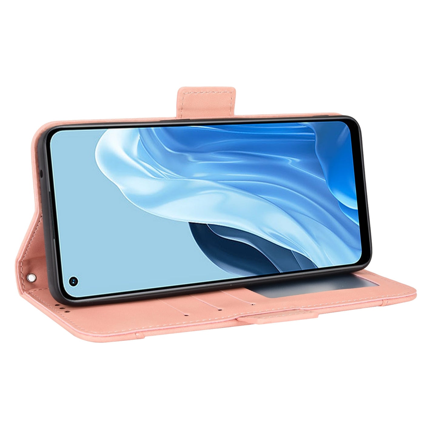 OPPO Reno7 4G Skin Feel PU Leather Wallet Phone Case with Card Slots, Cash Pocket, Magnetic Closure, Built-In Stand, Full Protection TPU Cover