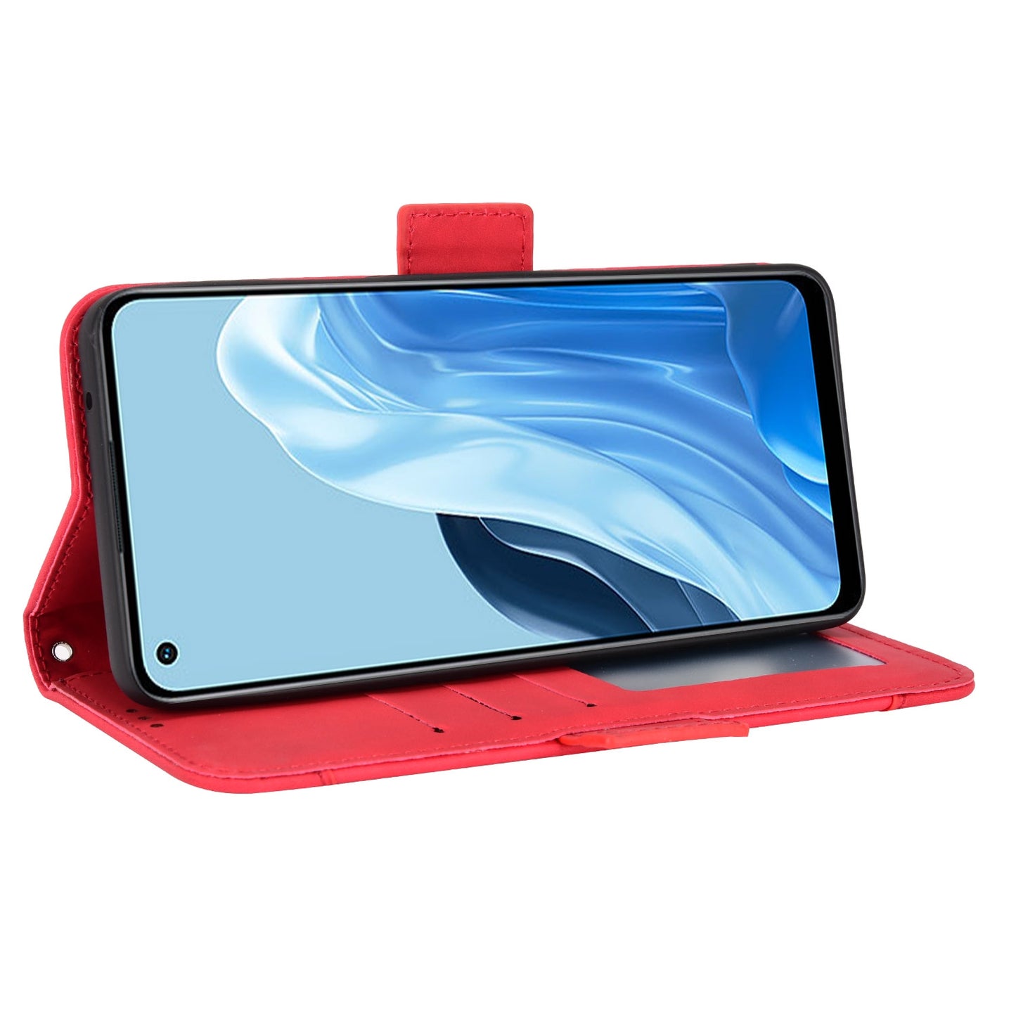 OPPO Reno7 4G Skin Feel PU Leather Wallet Phone Case with Card Slots, Cash Pocket, Magnetic Closure, Built-In Stand, Full Protection TPU Cover