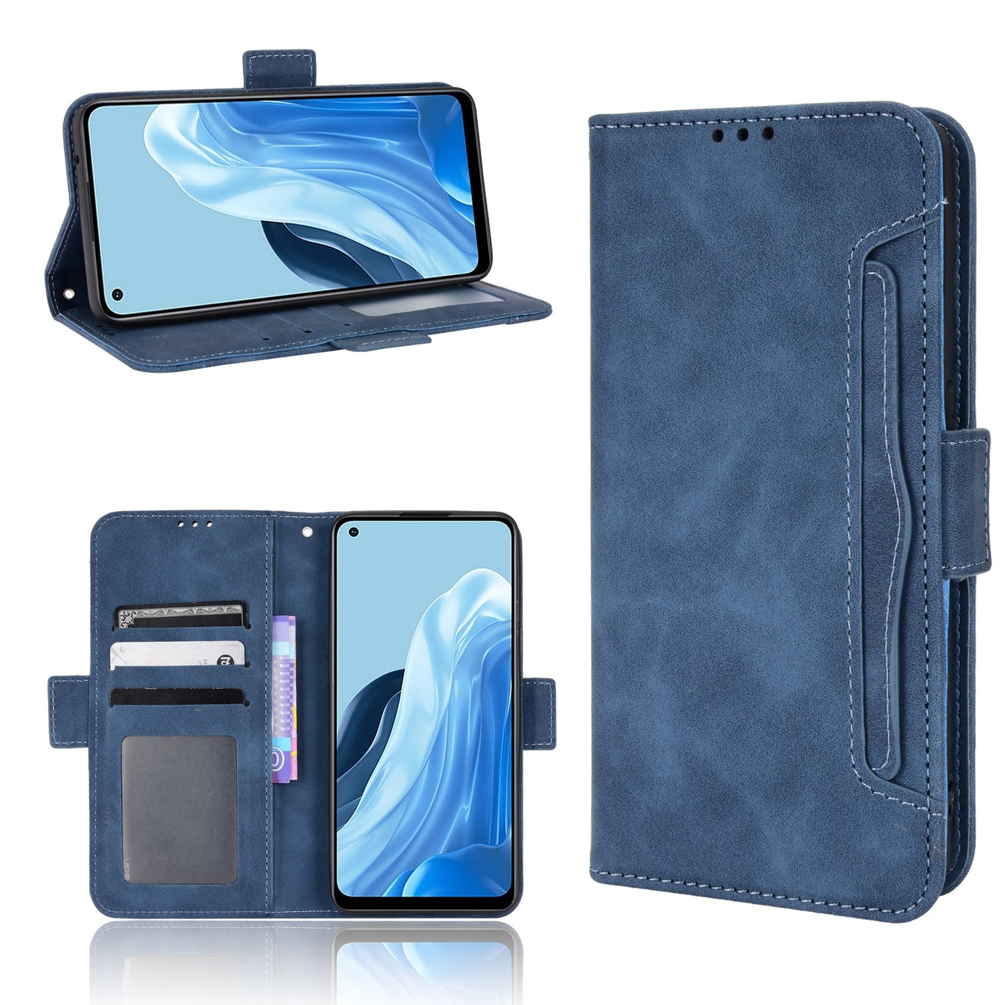 OPPO Reno7 4G Skin Feel PU Leather Wallet Phone Case with Card Slots, Cash Pocket, Magnetic Closure, Built-In Stand, Full Protection TPU Cover