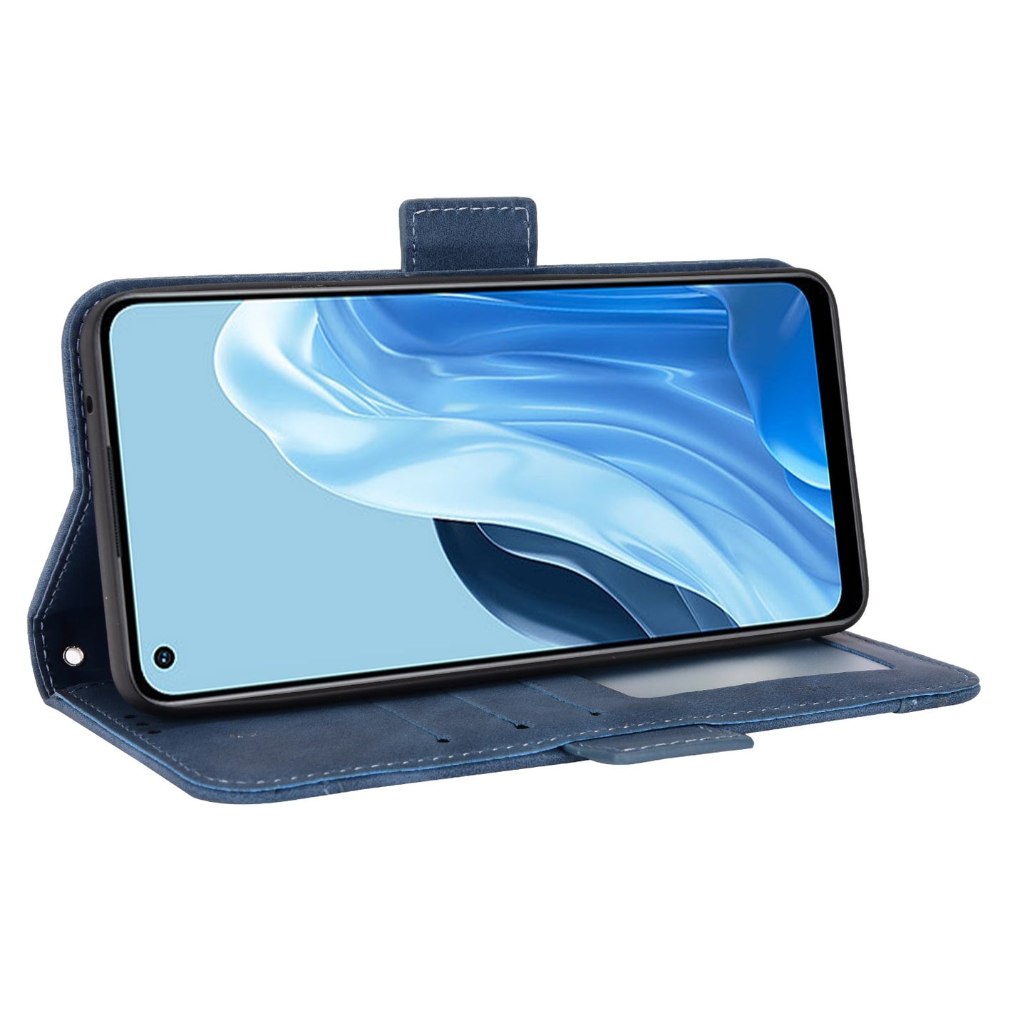 OPPO Reno7 4G Skin Feel PU Leather Wallet Phone Case with Card Slots, Cash Pocket, Magnetic Closure, Built-In Stand, Full Protection TPU Cover