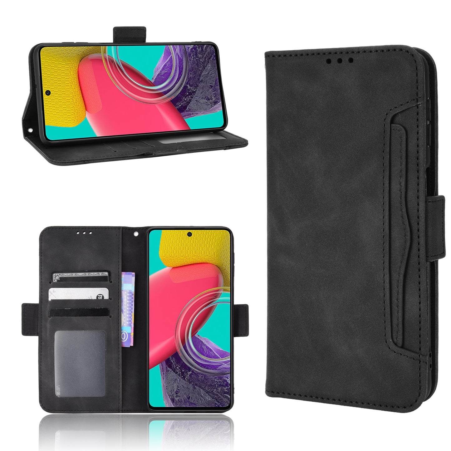 Samsung Galaxy M33 5G Skin Feel PU Leather Wallet Phone Case with Card Slots, Cash Pocket, Magnetic Closure, Built-In Stand, Full Protection TPU Cover