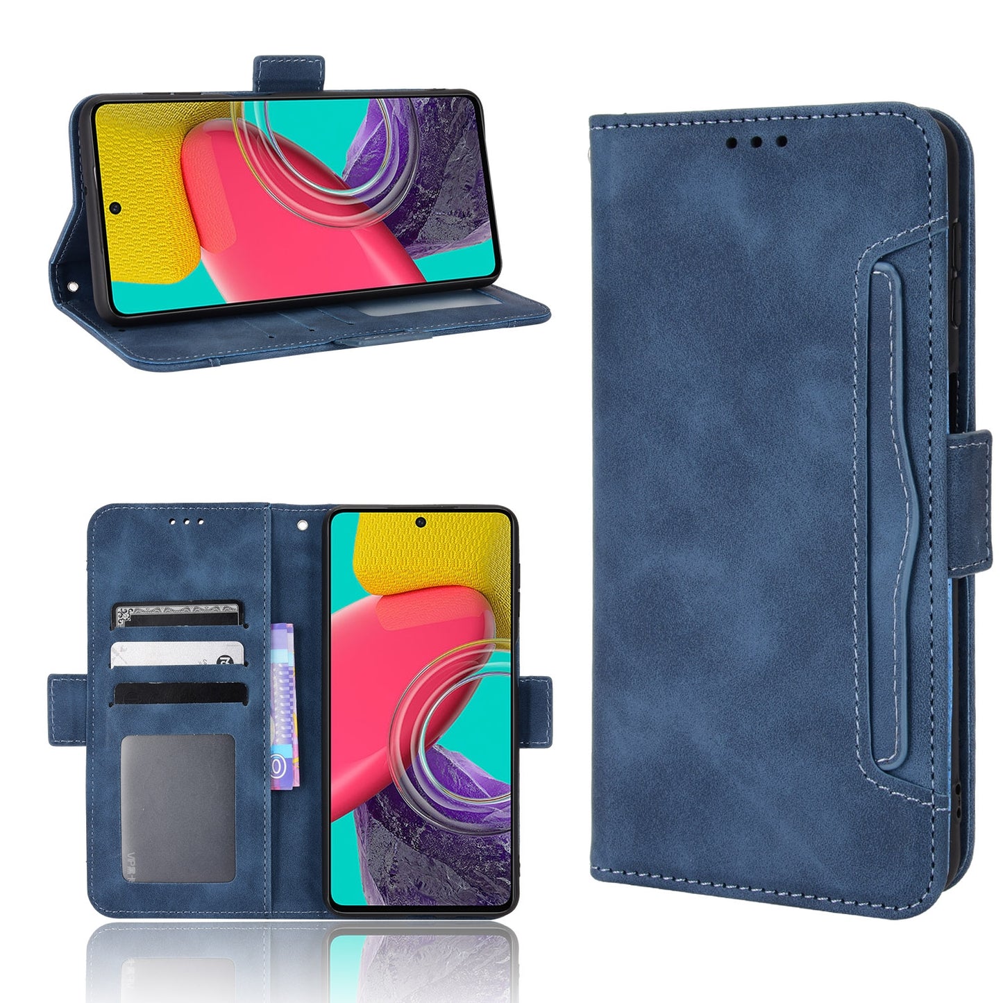 Samsung Galaxy M33 5G Skin Feel PU Leather Wallet Phone Case with Card Slots, Cash Pocket, Magnetic Closure, Built-In Stand, Full Protection TPU Cover