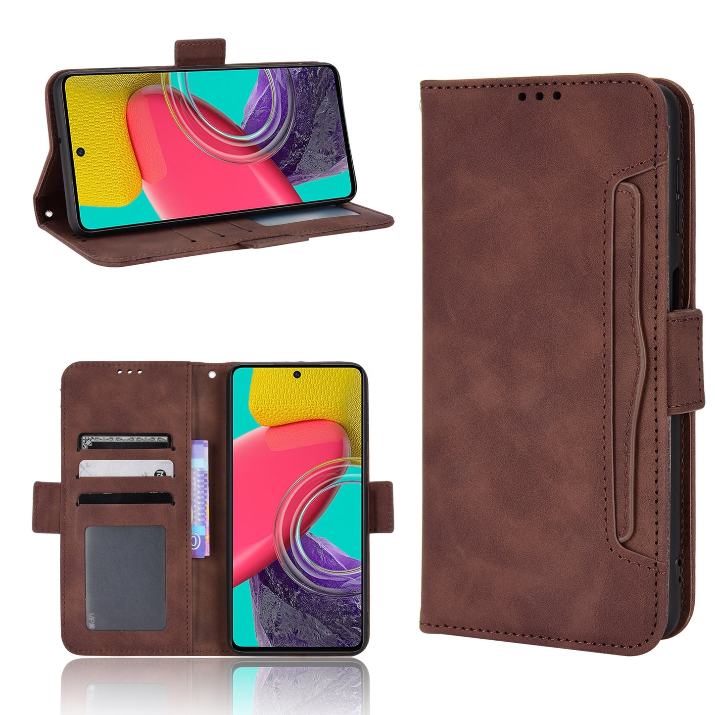 Samsung Galaxy M33 5G Skin Feel PU Leather Wallet Phone Case with Card Slots, Cash Pocket, Magnetic Closure, Built-In Stand, Full Protection TPU Cover