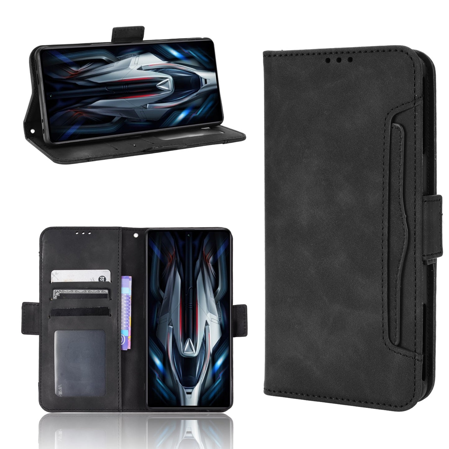 Xiaomi Poco F4 GT Skin Feel PU Leather Wallet Phone Case with Card Slots, Cash Pocket, Magnetic Closure, Built-In Stand, Full Protection TPU Cover