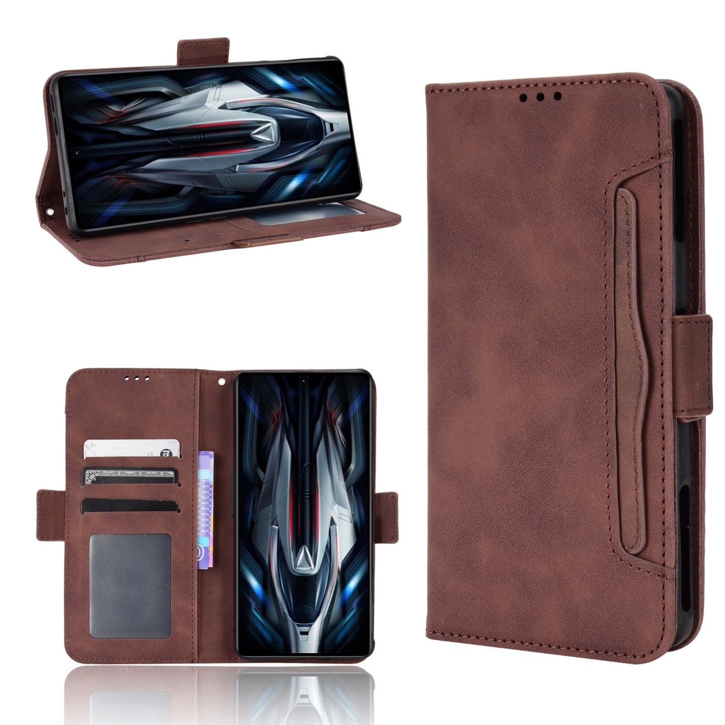 Xiaomi Redmi K50 Gaming Skin Feel PU Leather Wallet Phone Case with Card Slots, Cash Pocket, Magnetic Closure, Built-In Stand, Full Protection TPU Cover