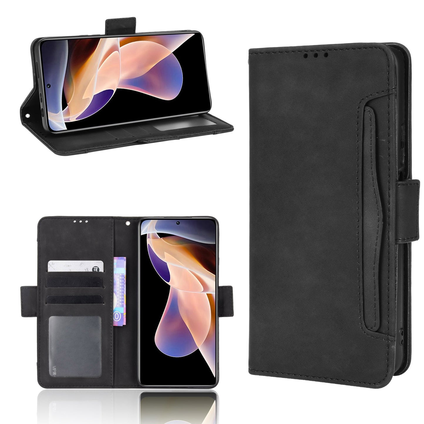 Xiaomi Poco X4 NFC Skin Feel PU Leather Wallet Phone Case with Card Slots, Cash Pocket, Magnetic Closure, Built-In Stand, Full Protection TPU Cover