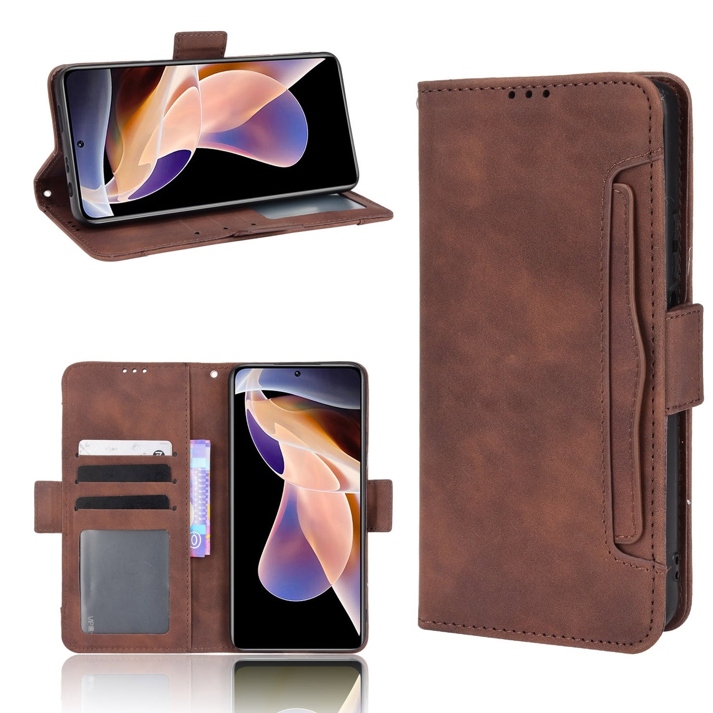 Xiaomi Poco X4 NFC Skin Feel PU Leather Wallet Phone Case with Card Slots, Cash Pocket, Magnetic Closure, Built-In Stand, Full Protection TPU Cover