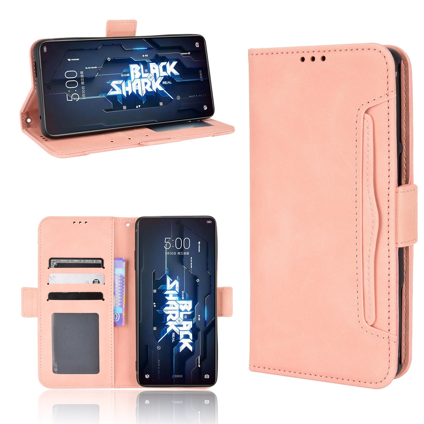 Xiaomi Black Shark 5 Skin Feel PU Leather Wallet Phone Case with Card Slots, Cash Pocket, Magnetic Closure, Built-In Stand, Full Protection TPU Cover