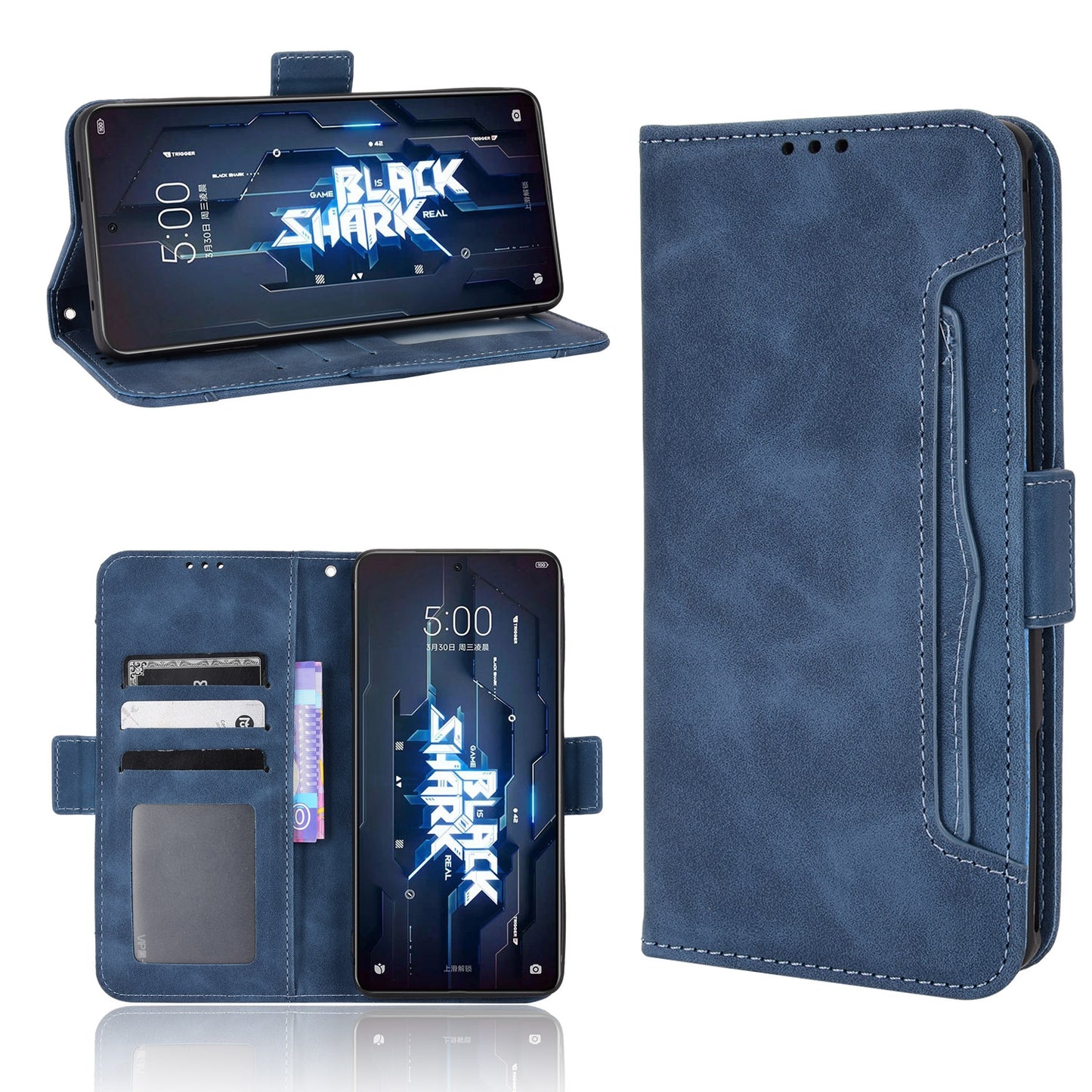 Xiaomi Black Shark 5 Skin Feel PU Leather Wallet Phone Case with Card Slots, Cash Pocket, Magnetic Closure, Built-In Stand, Full Protection TPU Cover