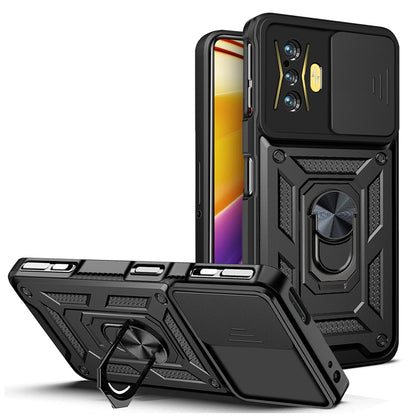 Xiaomi Poco F4 GT Sliding Camera Cover Magnetic Ring Stand Shockproof TPU + PC Protective Phone Case