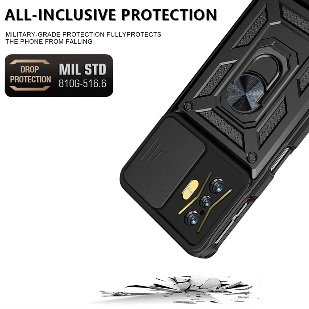 Xiaomi Poco F4 GT Sliding Camera Cover Magnetic Ring Stand Shockproof TPU + PC Protective Phone Case