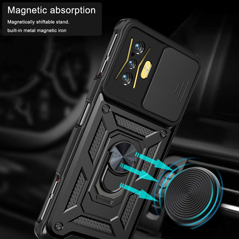 Xiaomi Redmi K50 Gaming Sliding Camera Cover Magnetic Ring Stand Shockproof TPU + PC Protective Phone Case