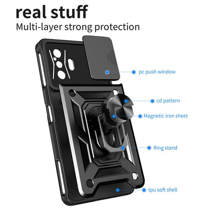 Xiaomi Poco F4 GT Sliding Camera Cover Magnetic Ring Stand Shockproof TPU + PC Protective Phone Case