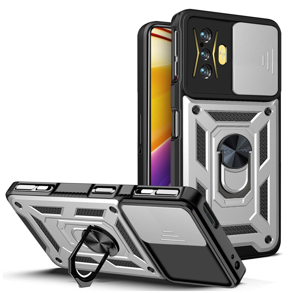 Xiaomi Poco F4 GT Sliding Camera Cover Magnetic Ring Stand Shockproof TPU + PC Protective Phone Case