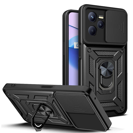 OPPO Realme C35 Sliding Camera Cover Magnetic Ring Stand Shockproof TPU + PC Protective Phone Case