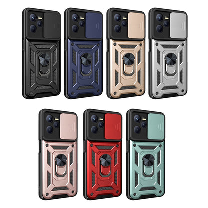 OPPO Realme C35 Sliding Camera Cover Magnetic Ring Stand Shockproof TPU + PC Protective Phone Case