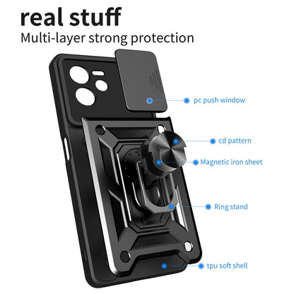 OPPO Realme C35 Sliding Camera Cover Magnetic Ring Stand Shockproof TPU + PC Protective Phone Case