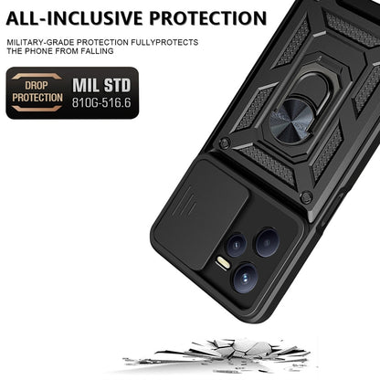 OPPO Realme C35 Sliding Camera Cover Magnetic Ring Stand Shockproof TPU + PC Protective Phone Case