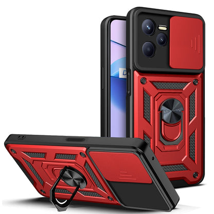 OPPO Realme C35 Sliding Camera Cover Magnetic Ring Stand Shockproof TPU + PC Protective Phone Case