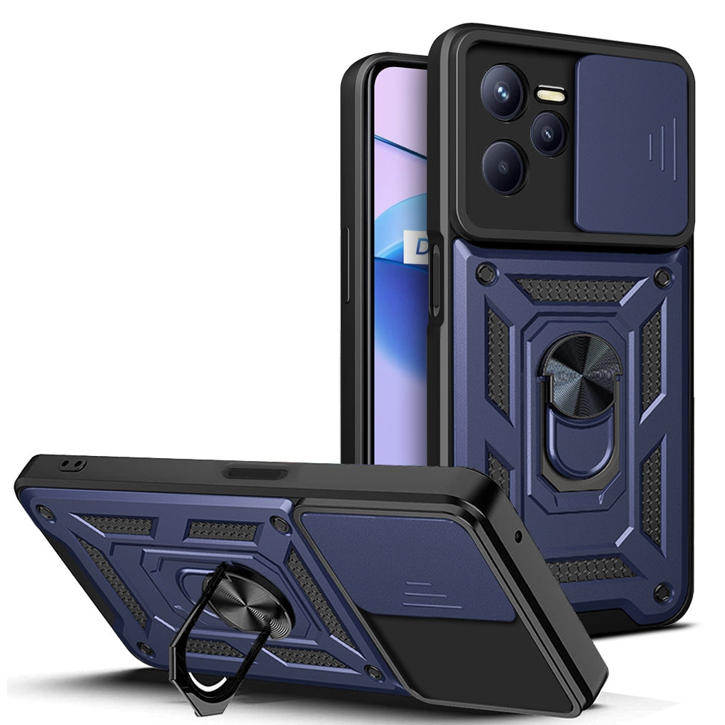 OPPO Realme C35 Sliding Camera Cover Magnetic Ring Stand Shockproof TPU + PC Protective Phone Case