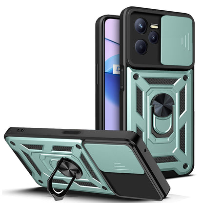 OPPO Realme C35 Sliding Camera Cover Magnetic Ring Stand Shockproof TPU + PC Protective Phone Case