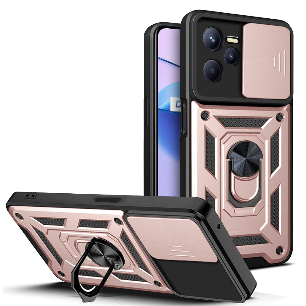 OPPO Realme C35 Sliding Camera Cover Magnetic Ring Stand Shockproof TPU + PC Protective Phone Case