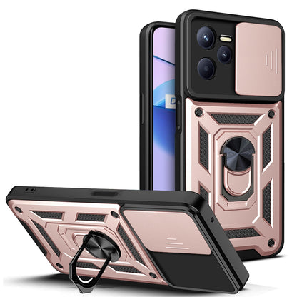 OPPO Realme C35 Sliding Camera Cover Magnetic Ring Stand Shockproof TPU + PC Protective Phone Case