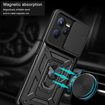 OPPO Realme C35 Sliding Camera Cover Magnetic Ring Stand Shockproof TPU + PC Protective Phone Case
